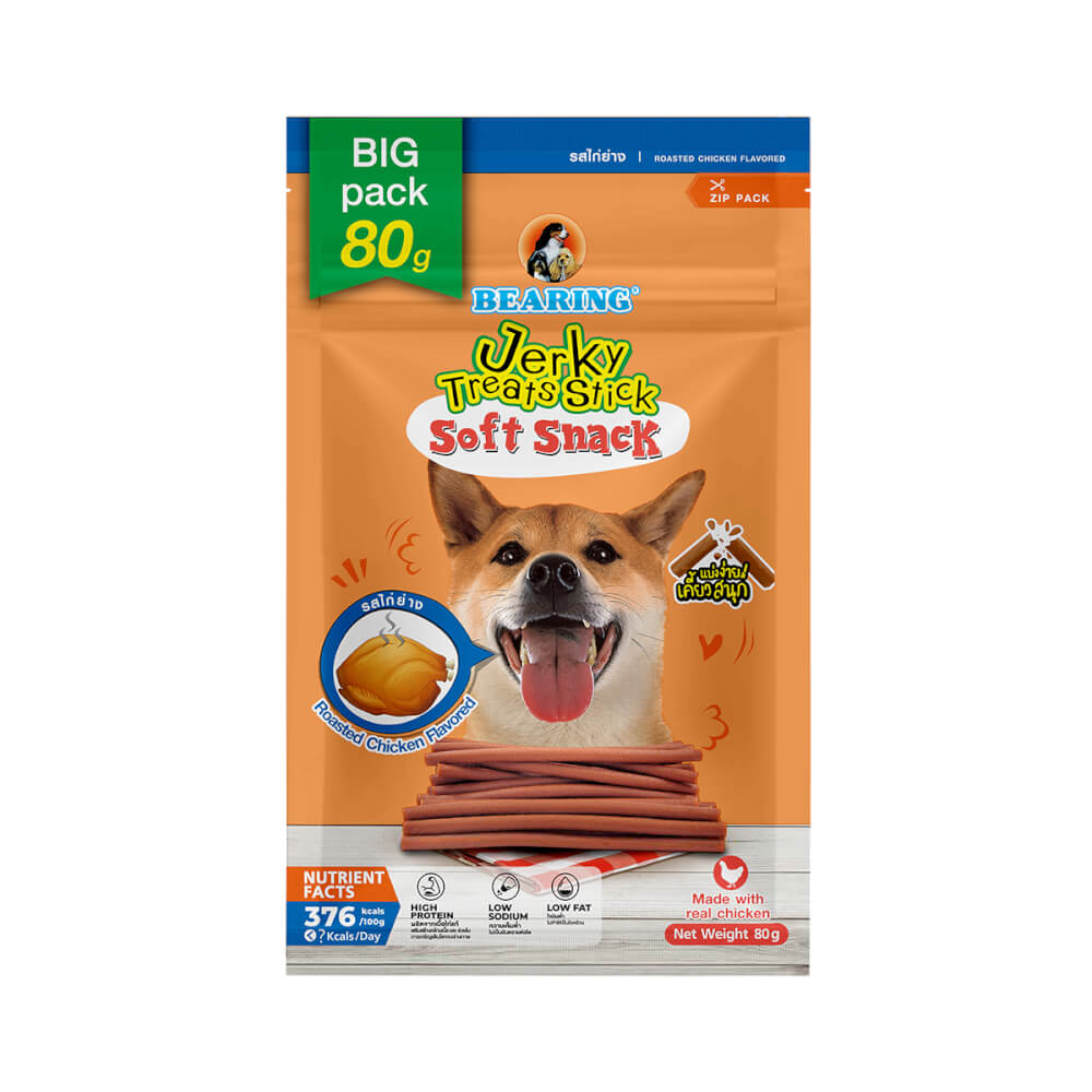 ขนมสุนัข BEARING เนื้อไก่อัดแท่ง สูตร JERKY TREATS SOFT SNACK รสไก่ย่าง ขนาด 80G_1